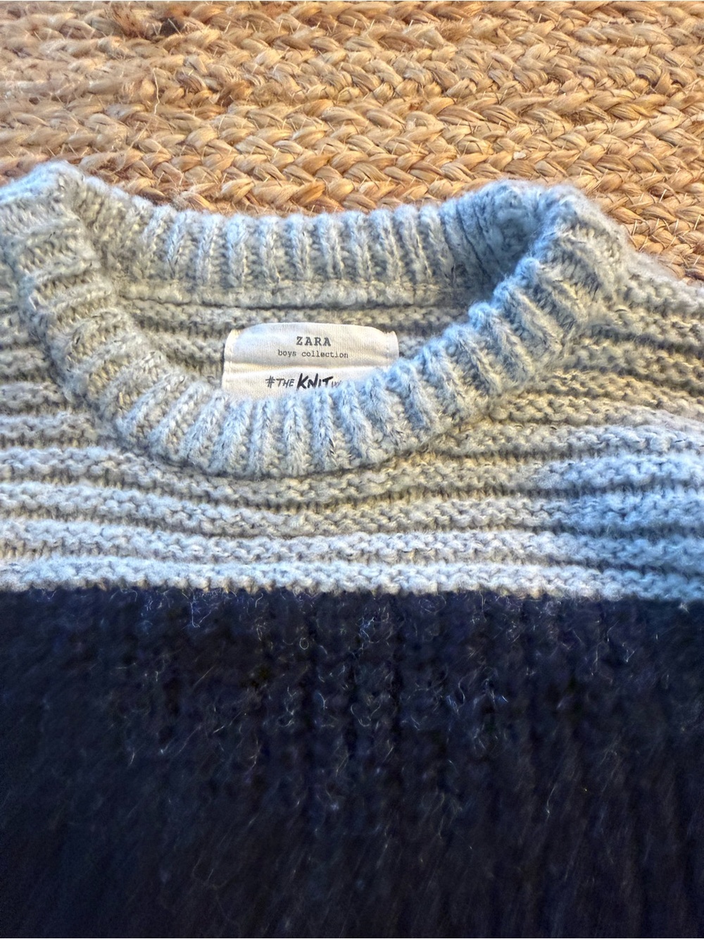 Zara Boys Two-Tone Light Gray and Navy Knit Sweater